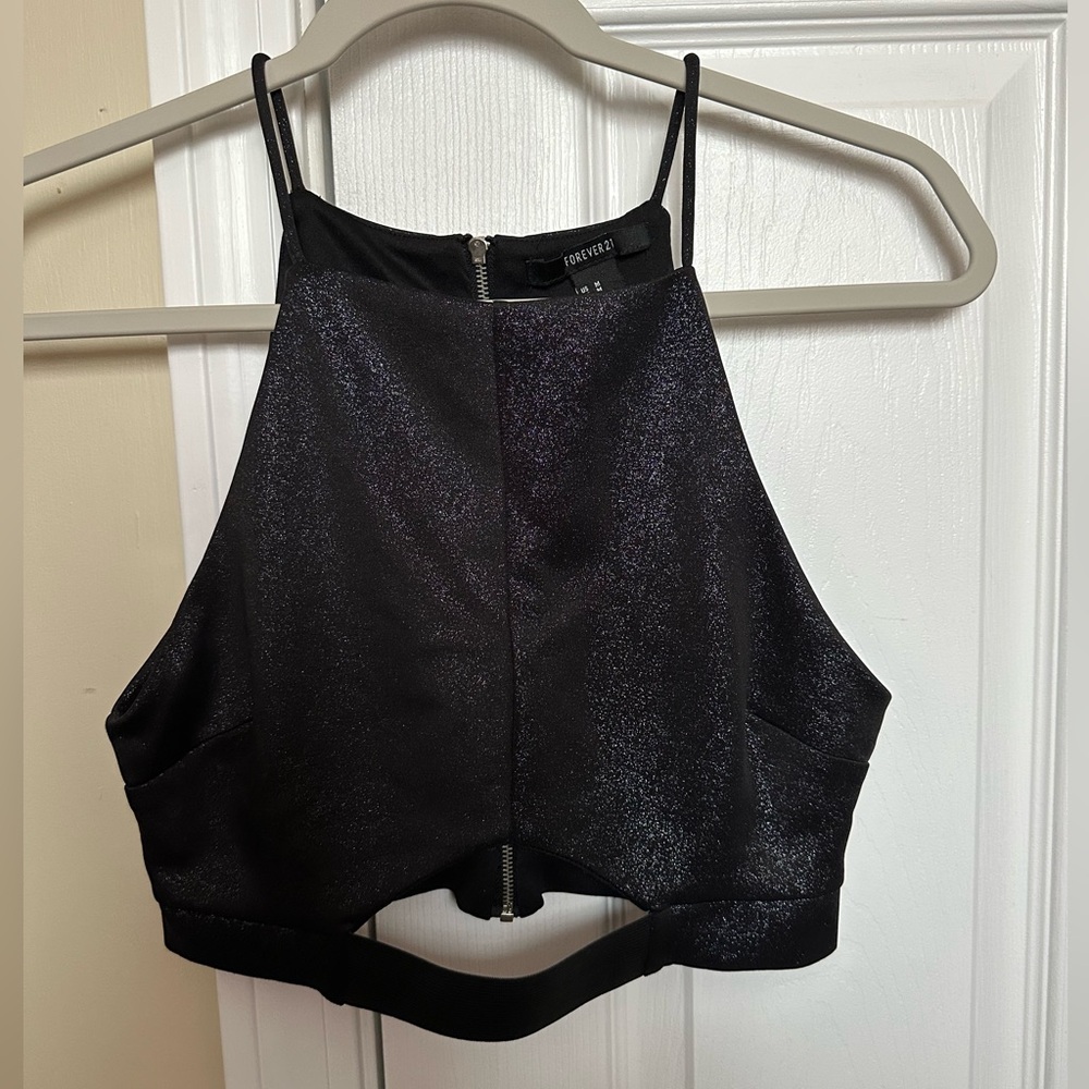 Forever 21 Black Glitter Cut-Out Crop Top